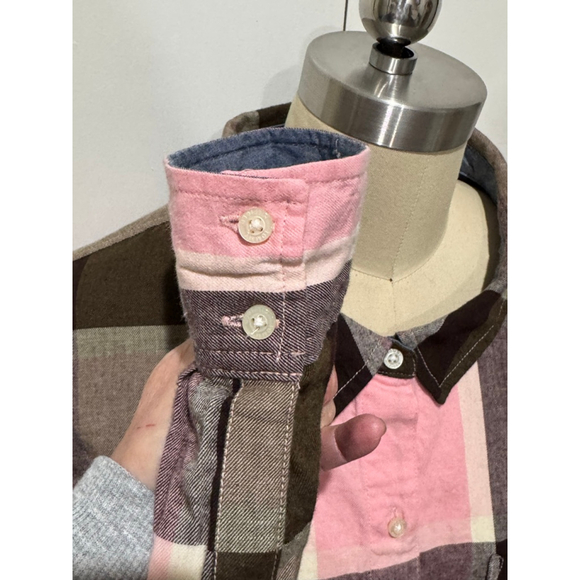 Women's Tommy Hilfiger flannel Plaid Button Down Shirt XL Brown Pink - Picture 3 of 10